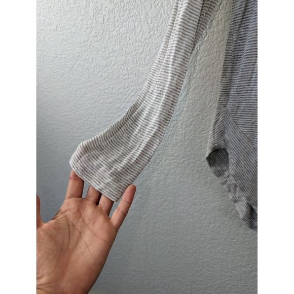 Splendid Small Grey and White Striped Long Sleeve Shirt  with Asymmetrical Trim - Picture 6 of 8